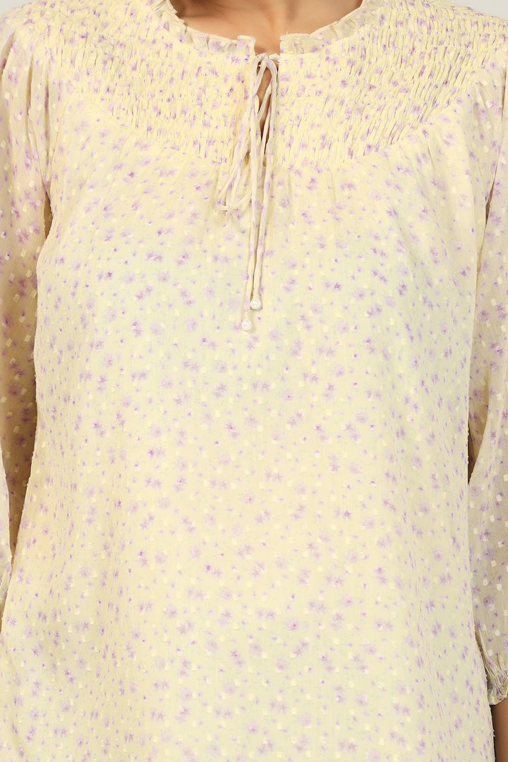 Yellow Printed Chiffon Buta Top