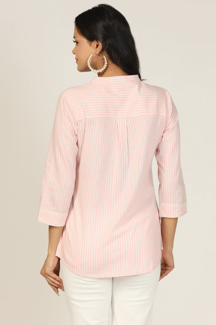 Peach Embroidered Mandarin Shirt
