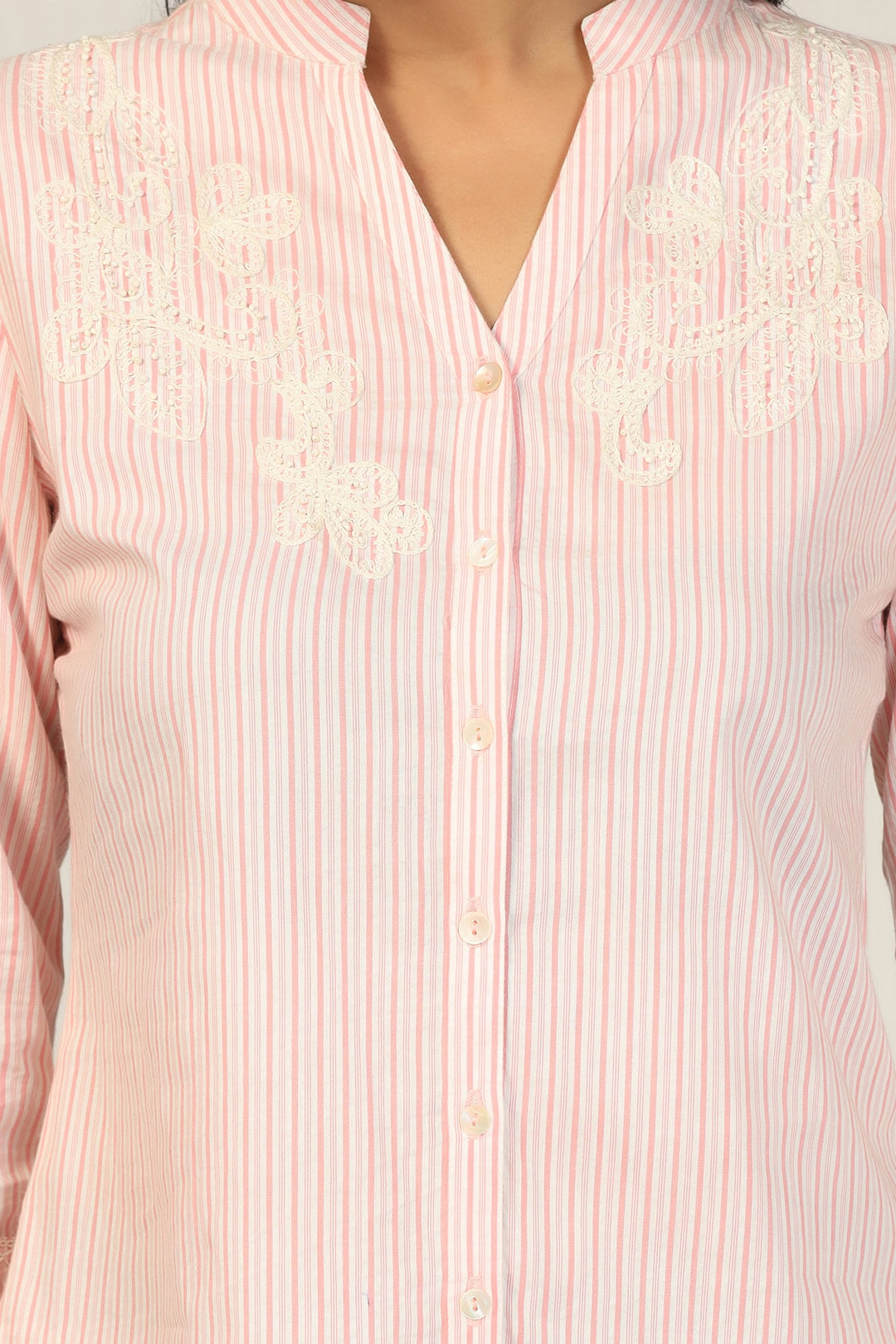 Peach Embroidered Mandarin Shirt
