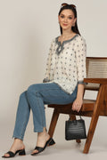 White Cotton Dobby Embroidered Casual Top
