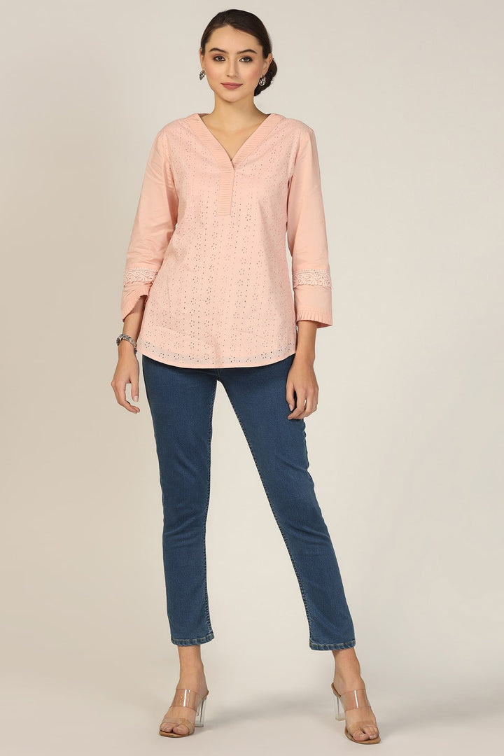 Solid Schiffli Casual Top