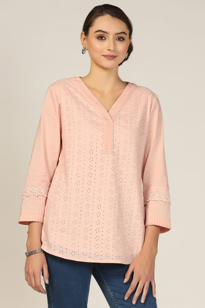 Solid Schiffli Casual Top
