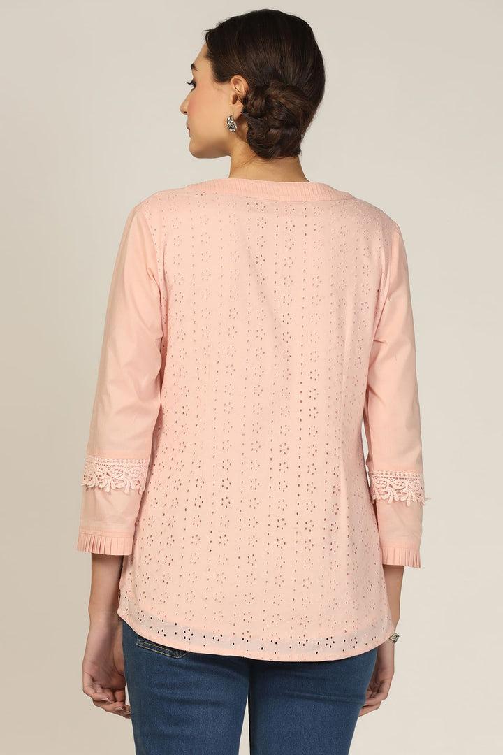 Solid Schiffli Casual Top