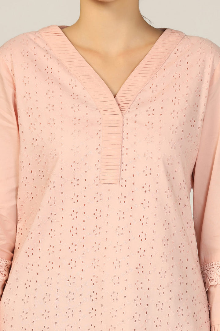 Solid Schiffli Casual Top