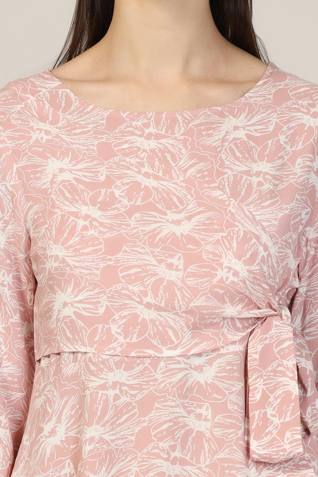 Pink Printed Rayon Round Neck Top