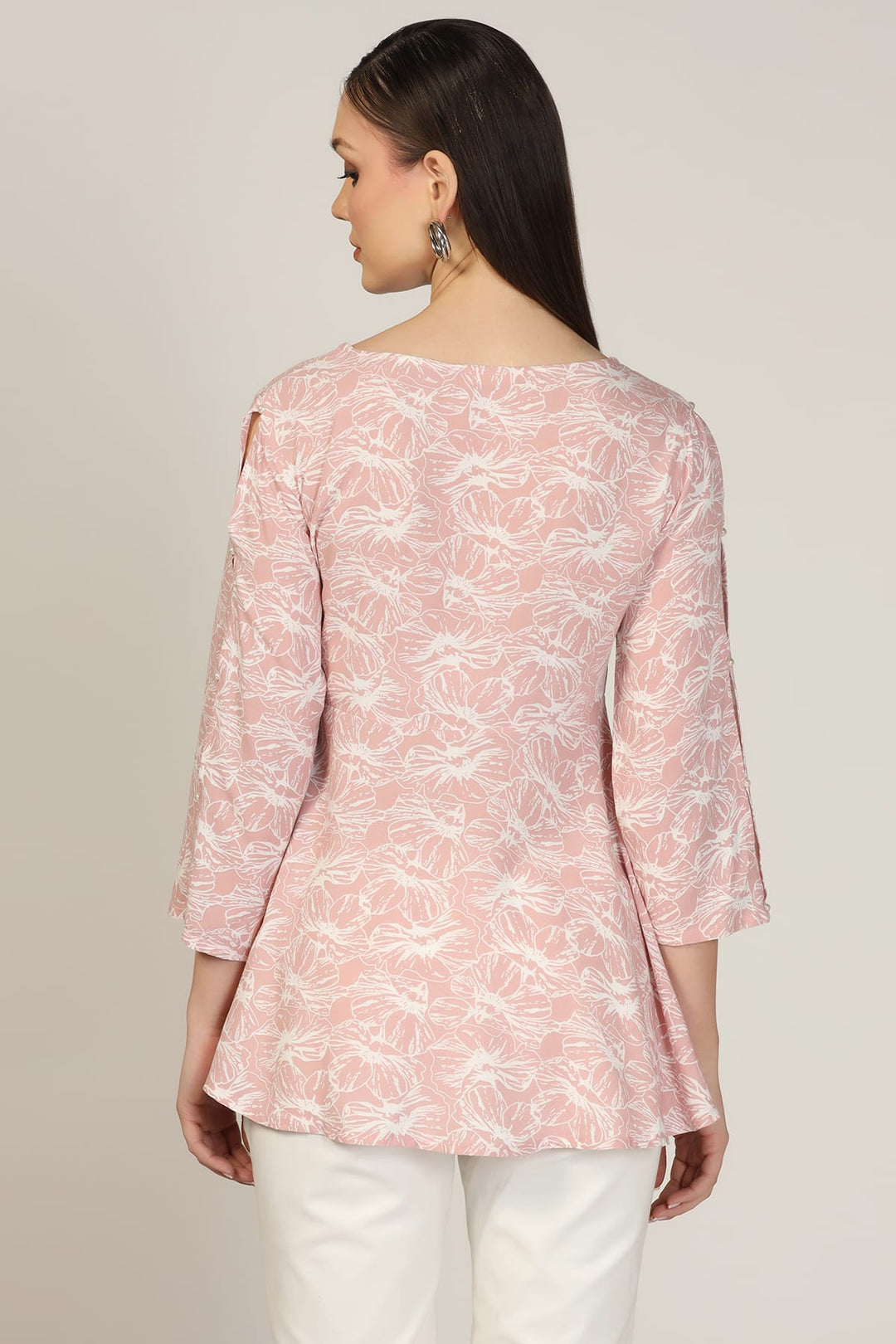 Pink Printed Rayon Round Neck Top