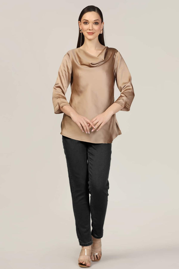 Beige Cowl Neck Casual Top