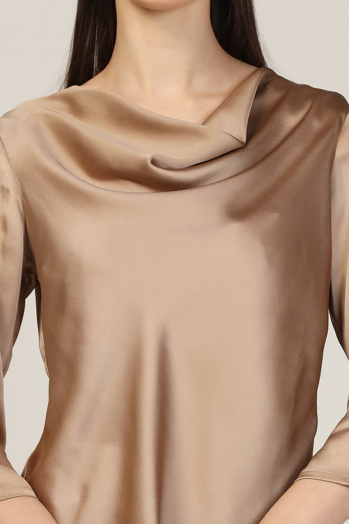 Beige Cowl Neck Casual Top