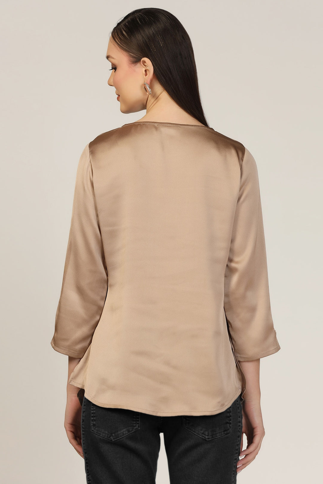 Beige Cowl Neck Casual Top
