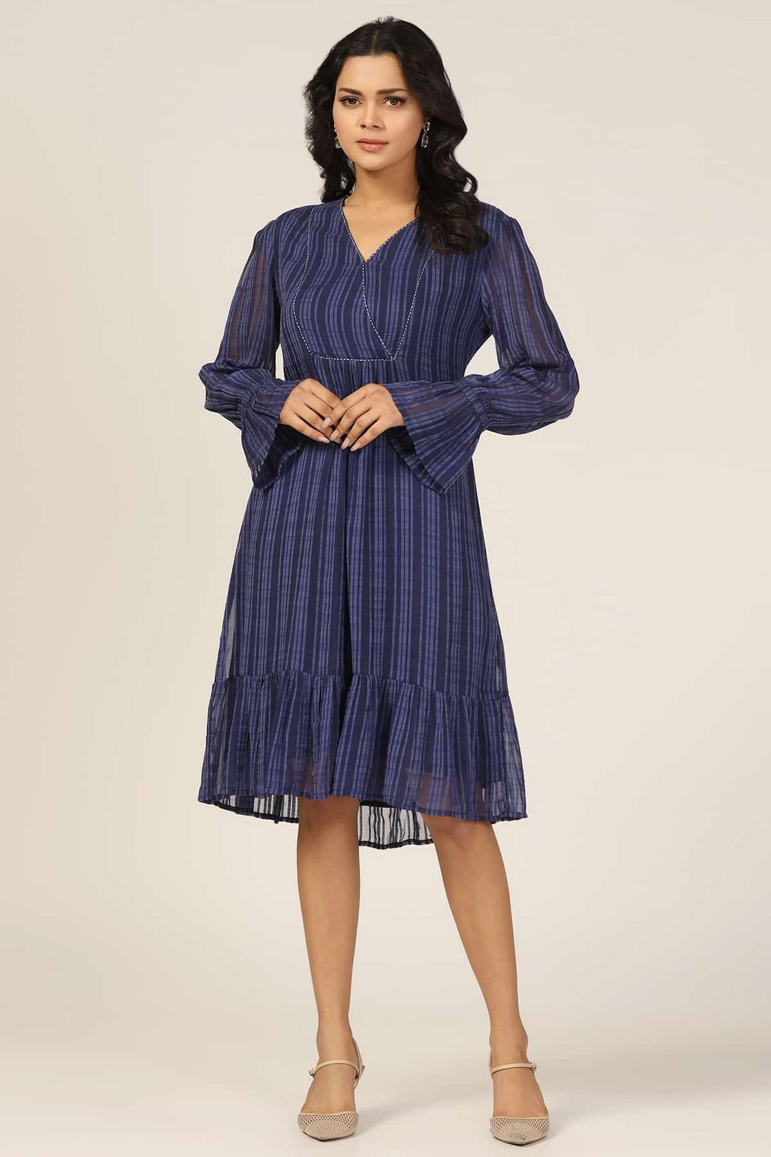 Blue Georgette Casual Dress