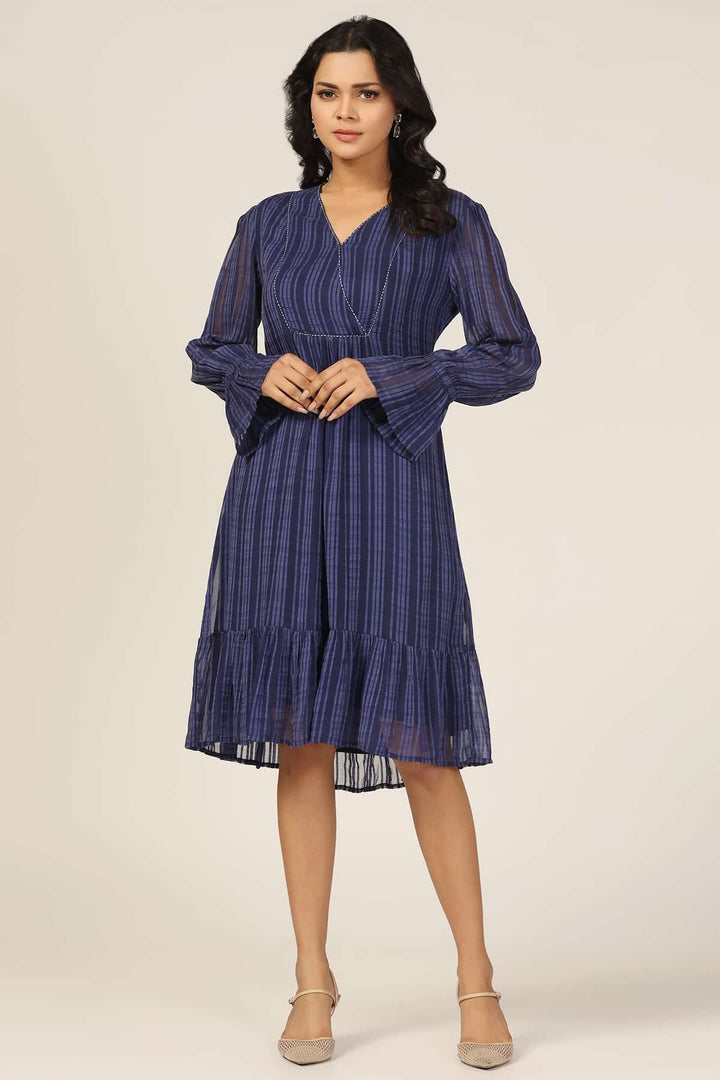 Blue Georgette Casual Dress