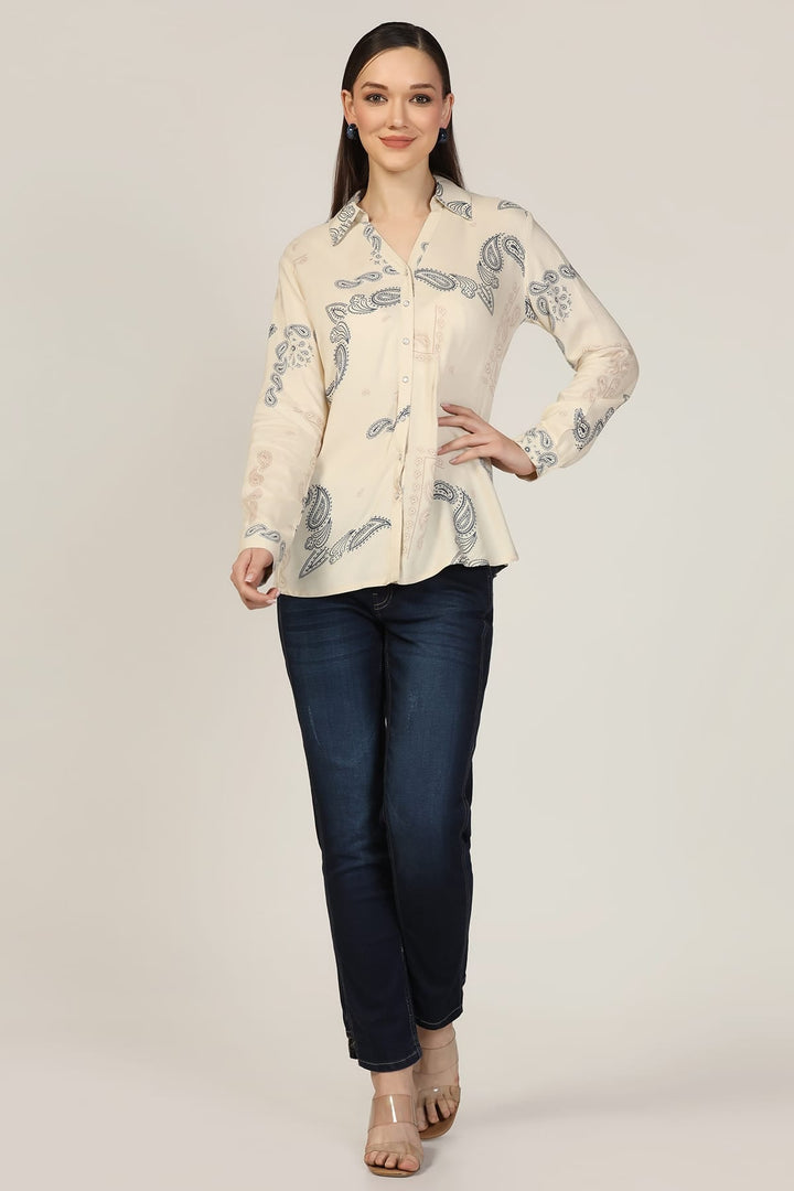 Beige Printed Rayon Shirt