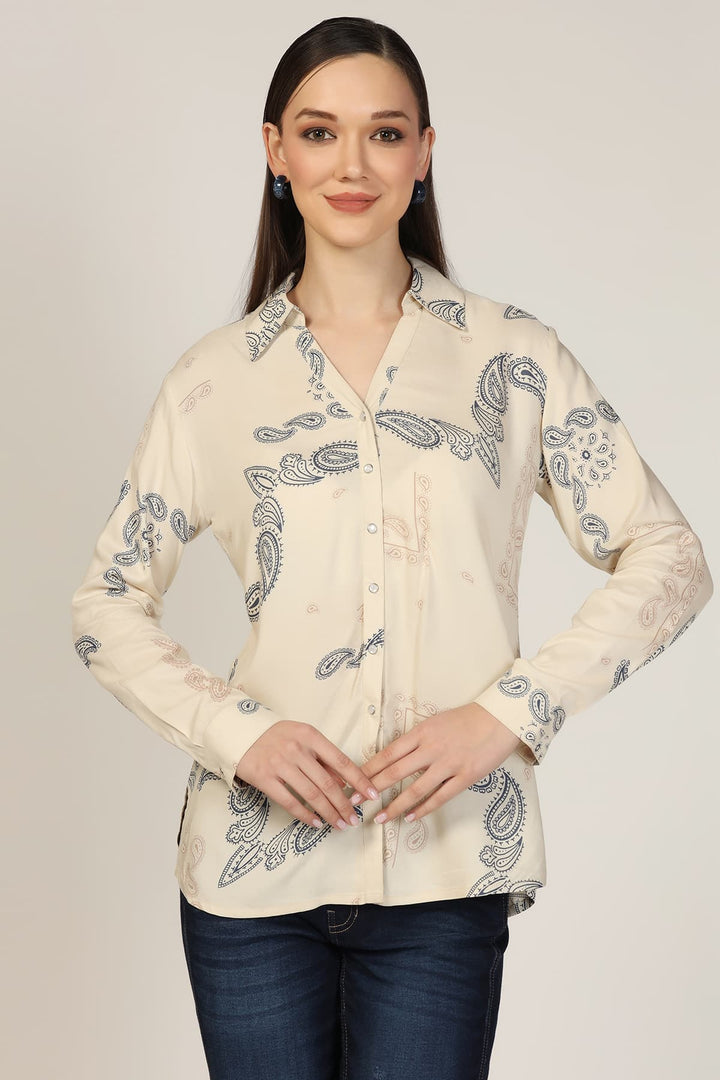 Beige Printed Rayon Shirt