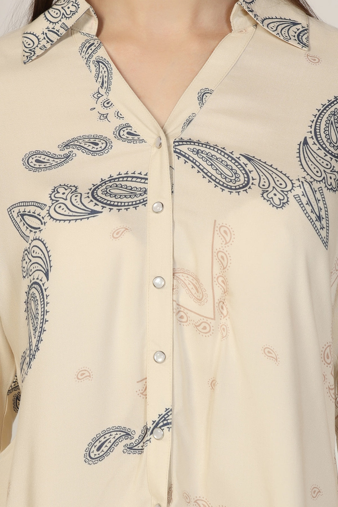 Beige Printed Rayon Shirt