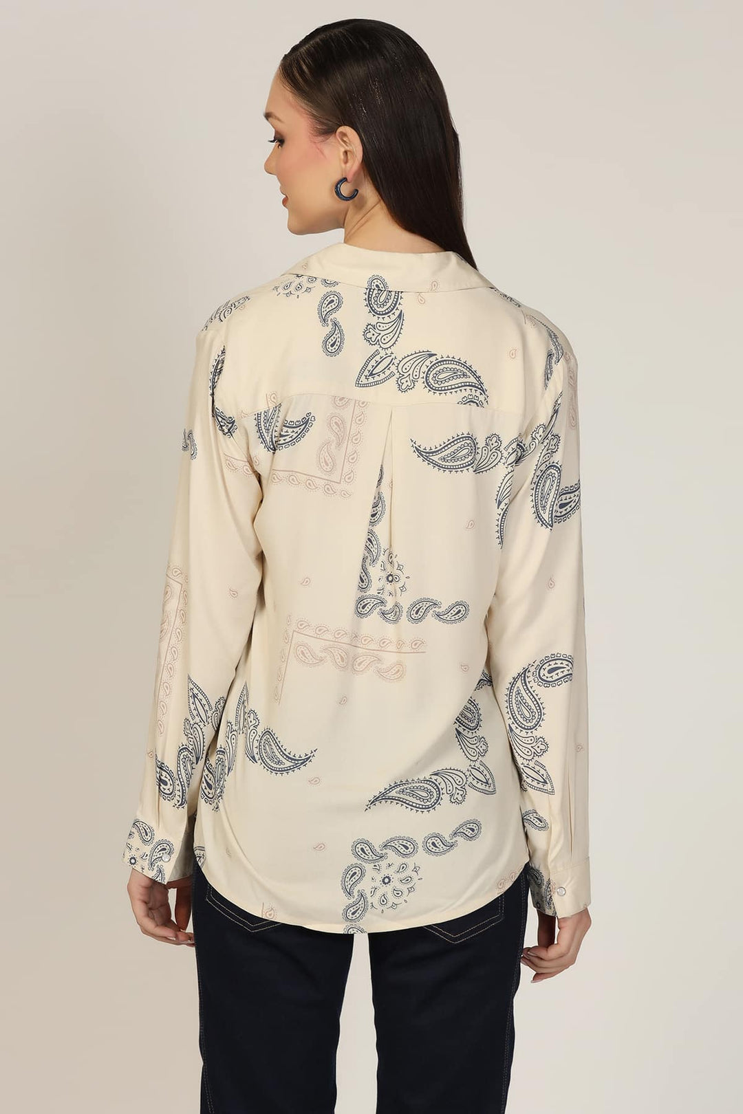 Beige Printed Rayon Shirt