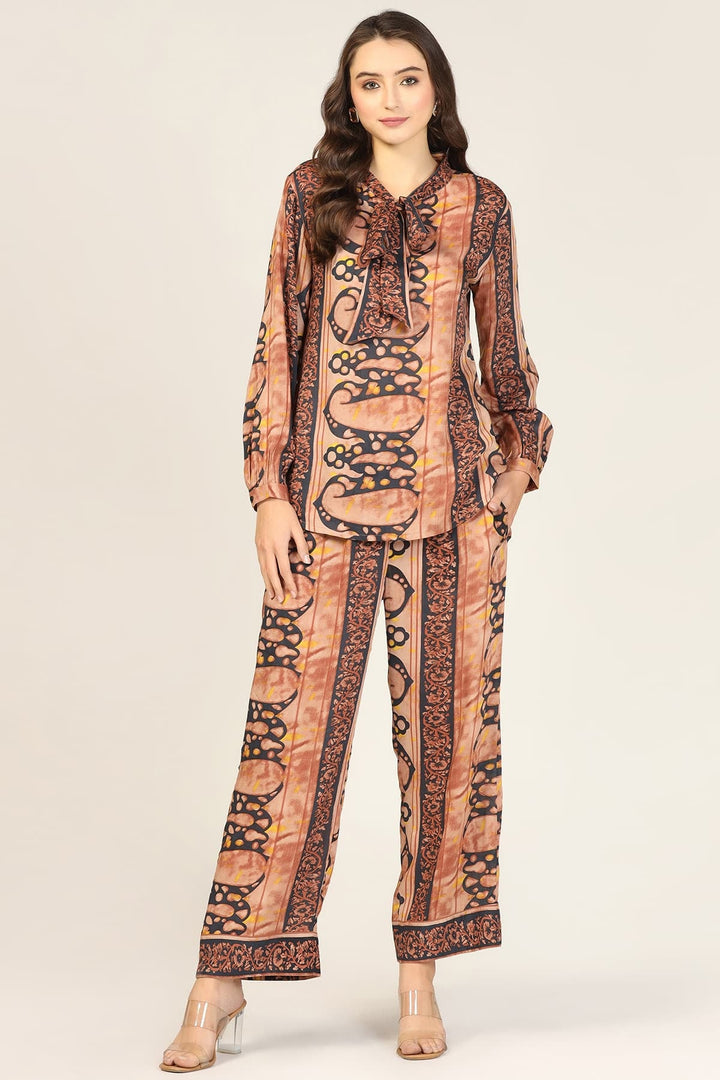 Orange Printed Cotton Co-Ord Top