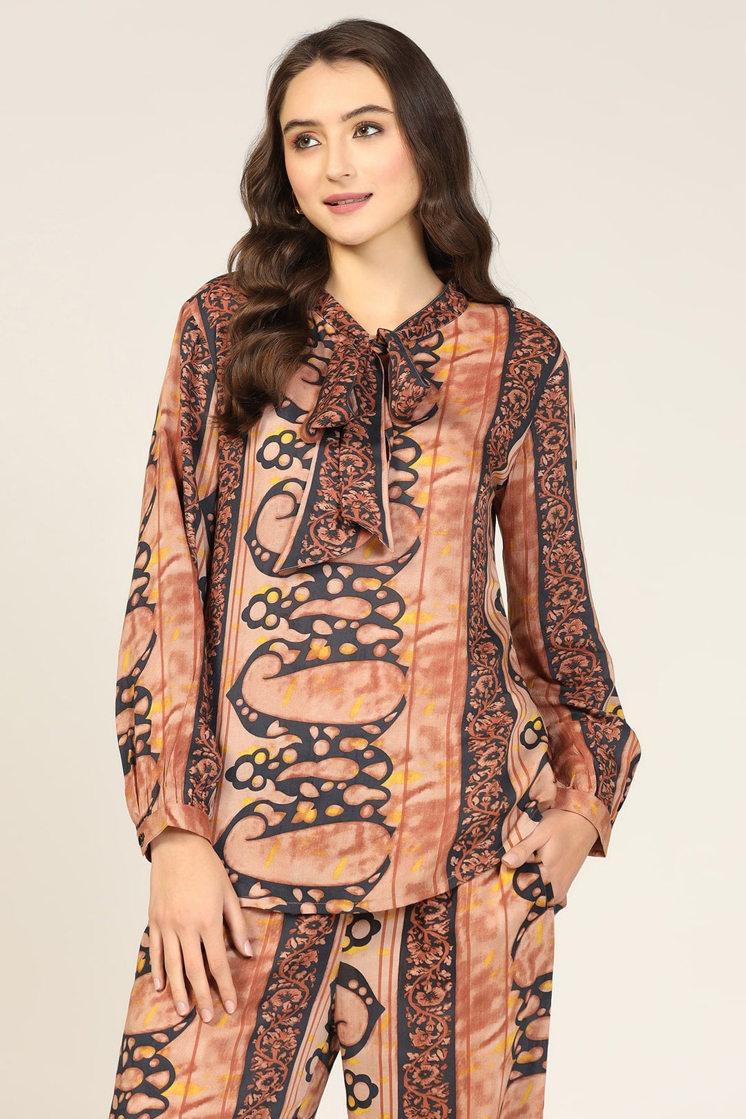 Orange Printed Cotton Co-Ord Top