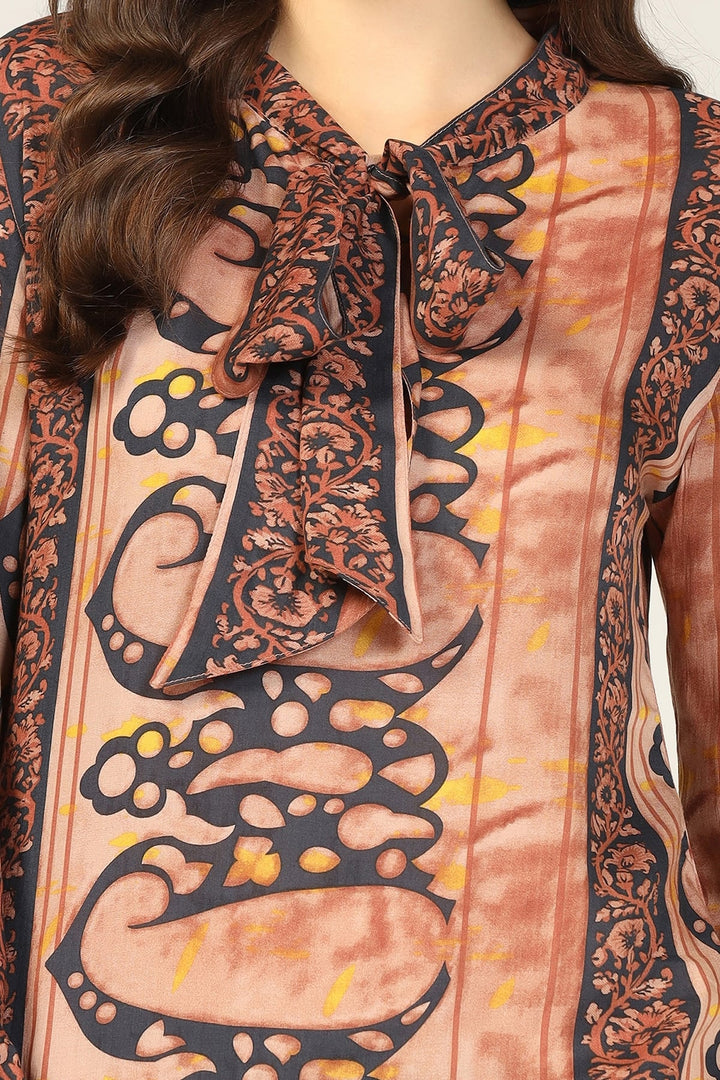 Orange Printed Cotton Co-Ord Top