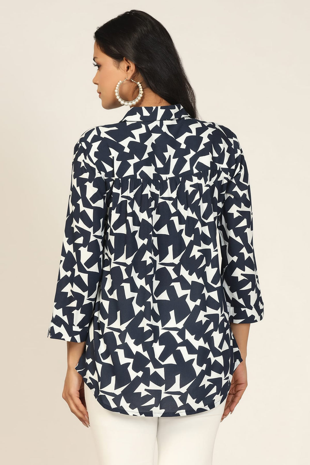 Blue &amp; White Printed Rayon Shirt