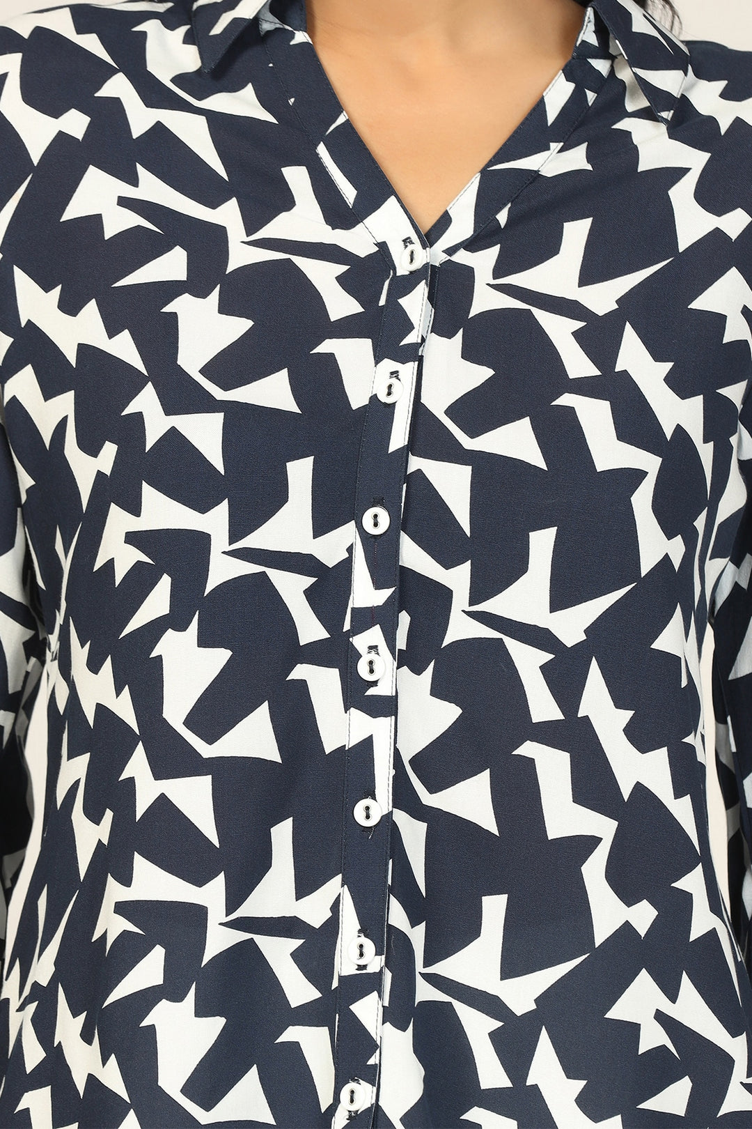 Blue &amp; White Printed Rayon Shirt