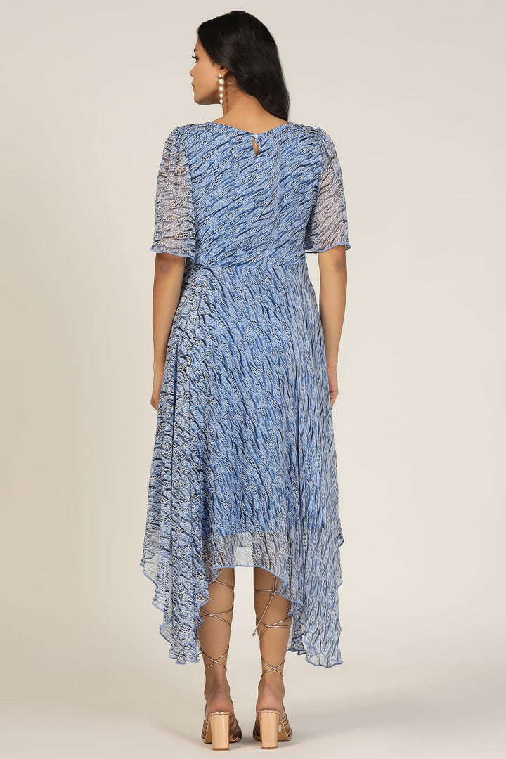 Blue Printed Georgette High-Low Dress