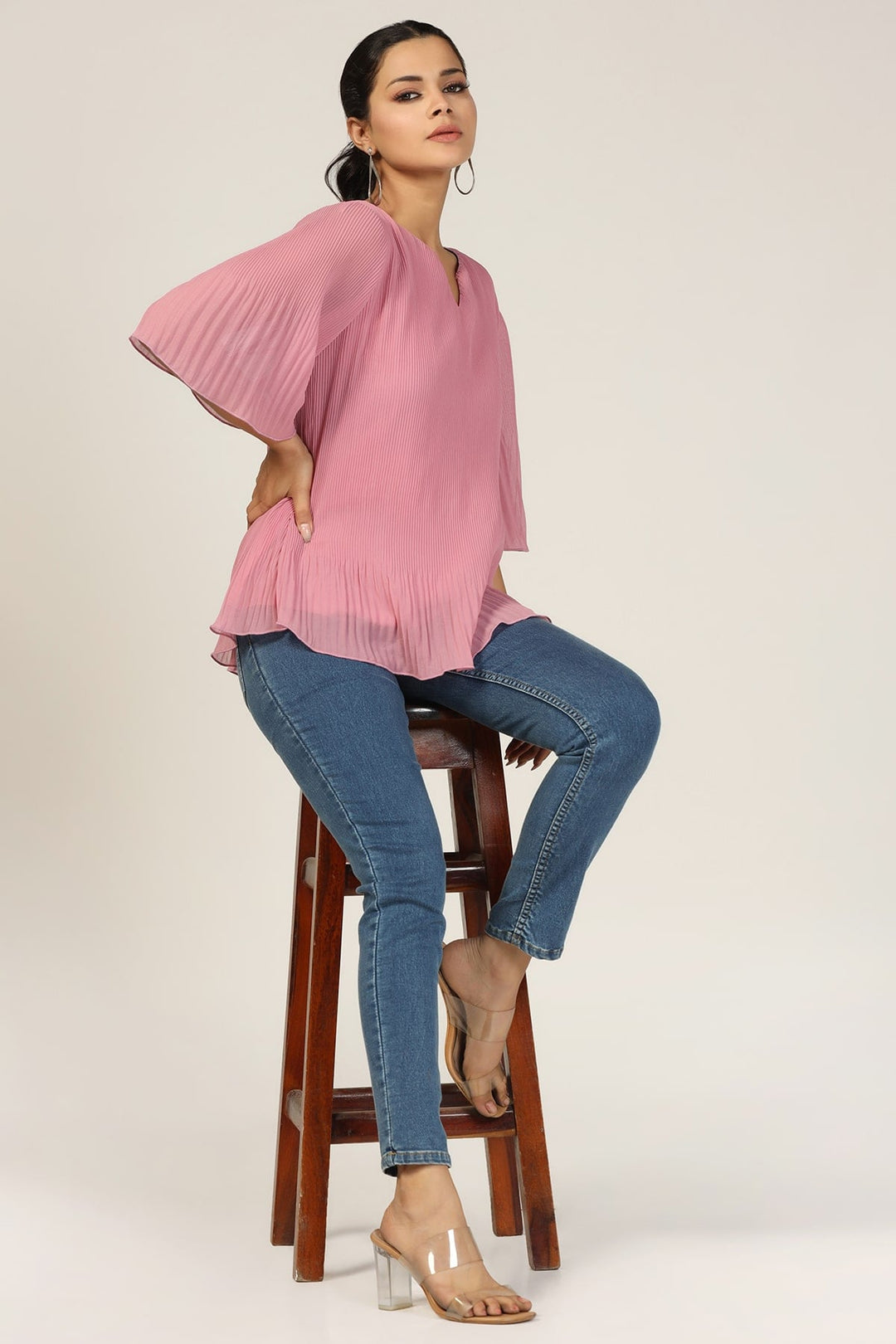 Pink Georgette Round Neck Top