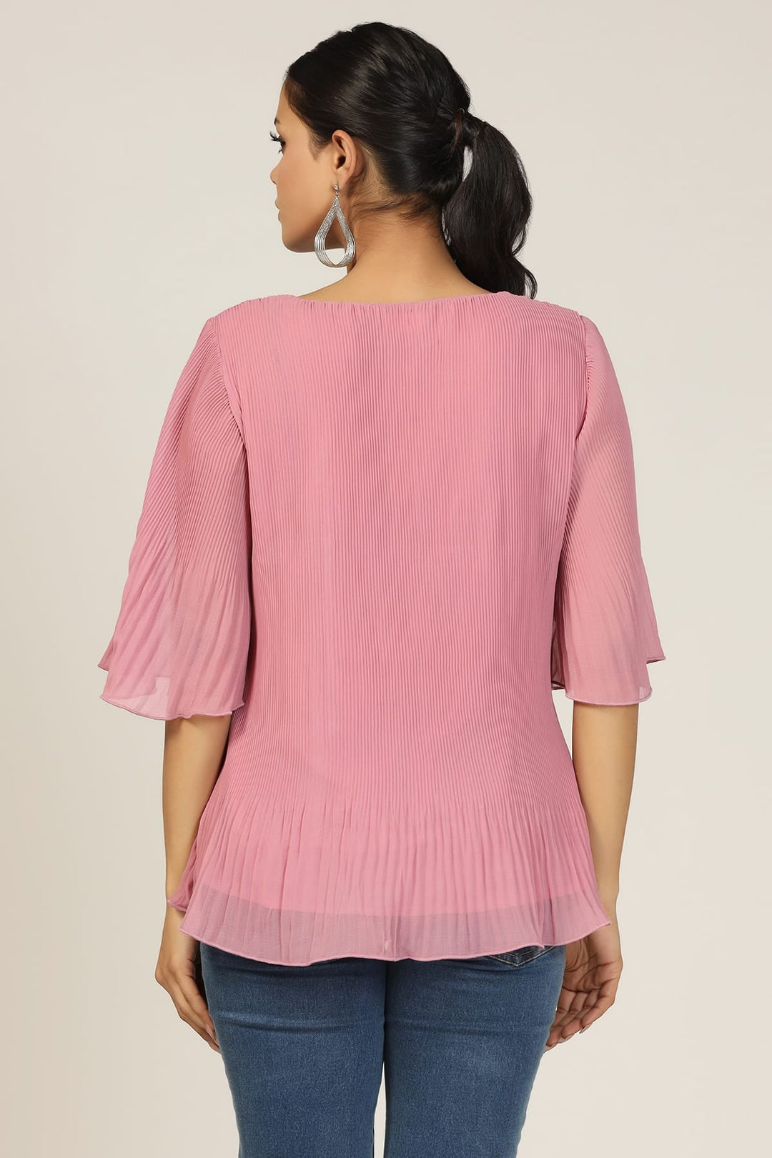 Pink Georgette Round Neck Top