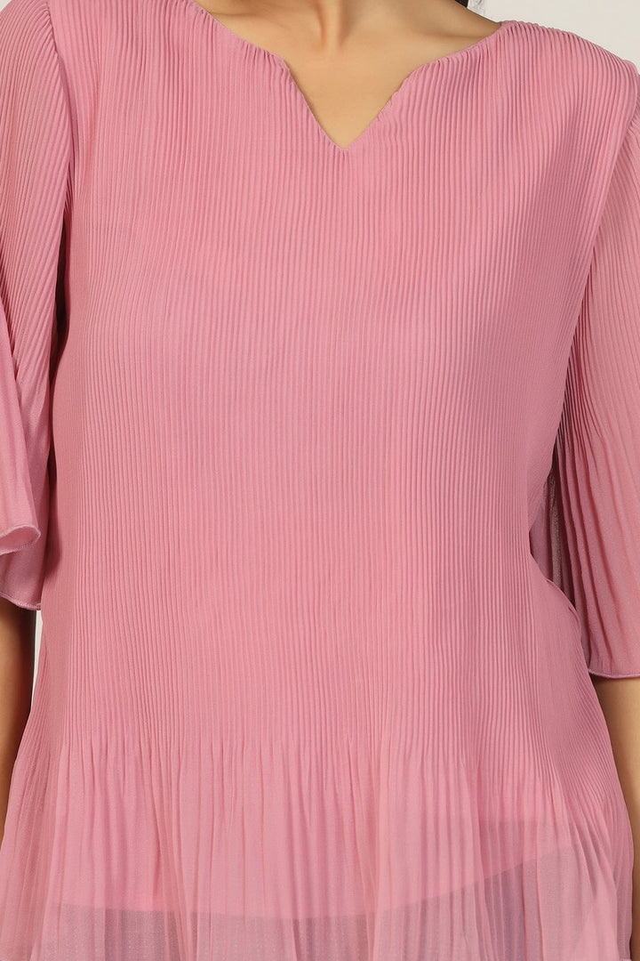 Pink Georgette Round Neck Top