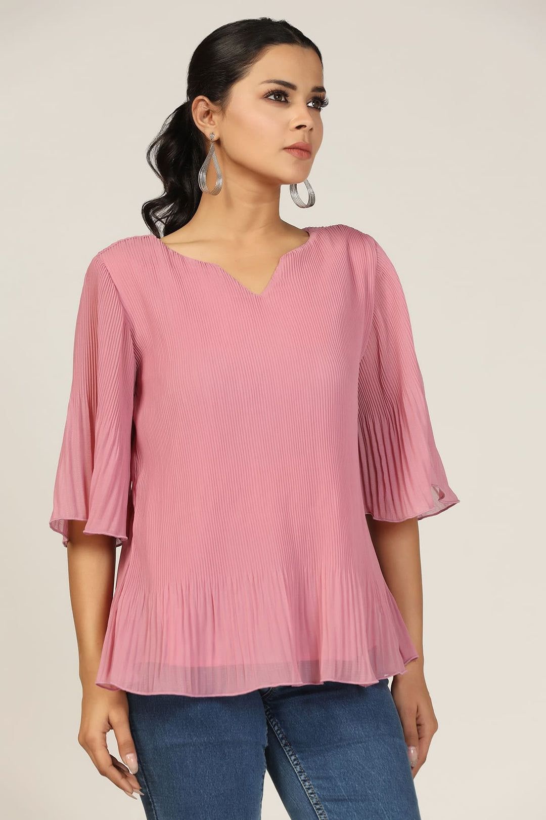 Pink Georgette Round Neck Top