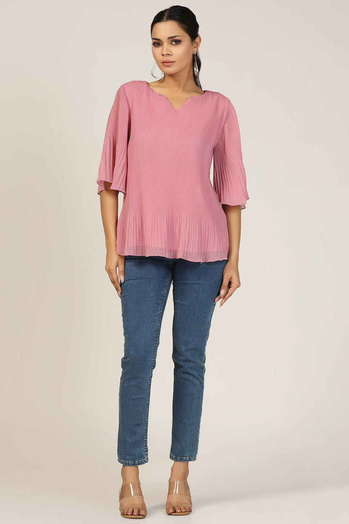 Pink Georgette Round Neck Top