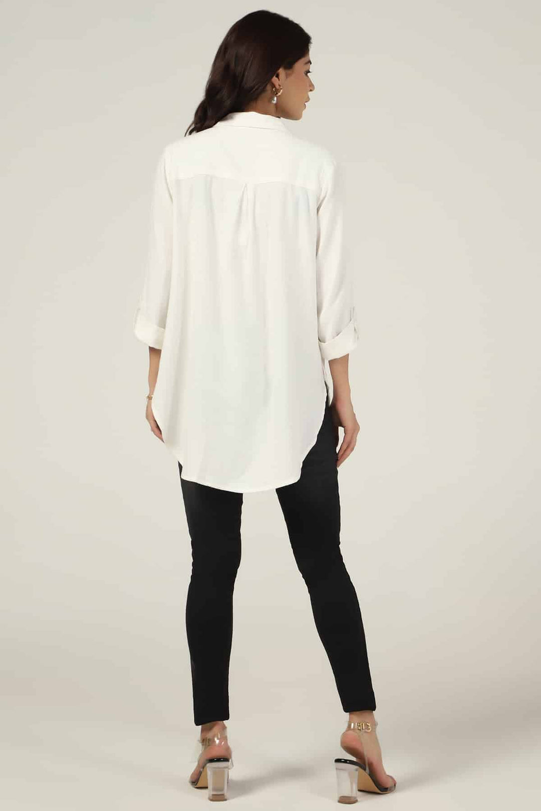 White Solid Viscose Linen Tunic