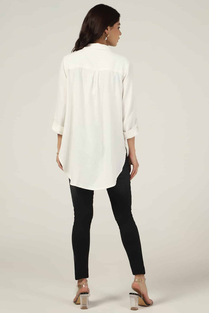 White Solid Viscose Linen Tunic