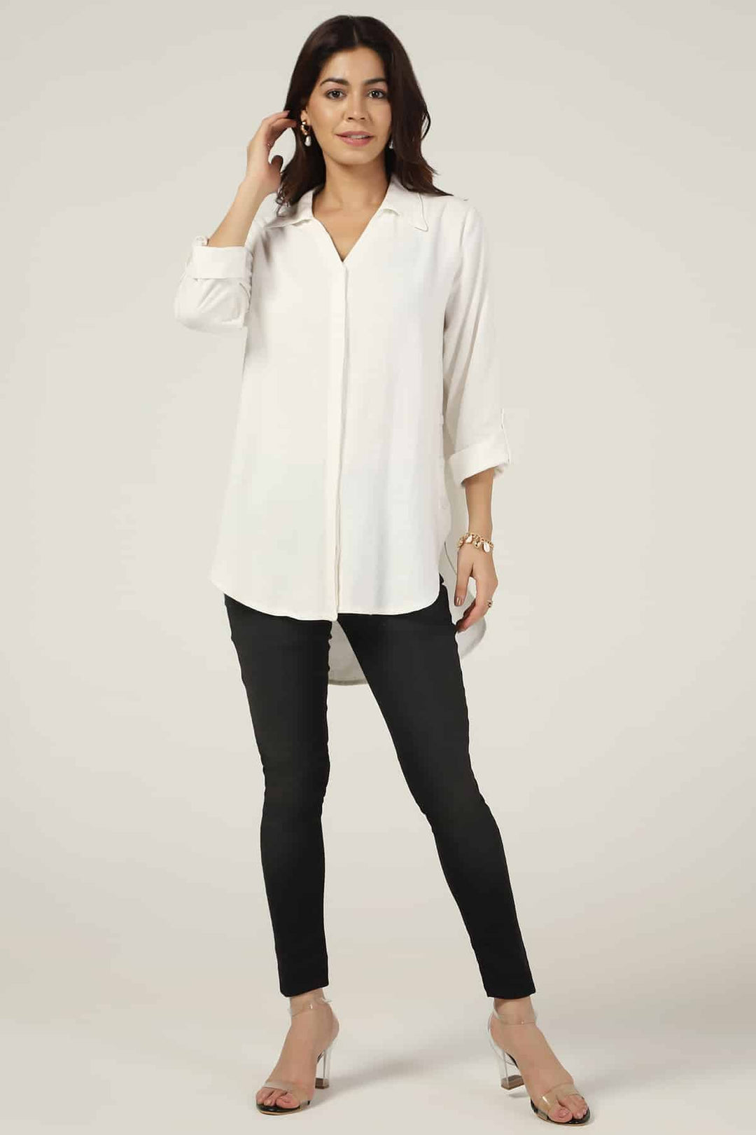 White Solid Viscose Linen Tunic