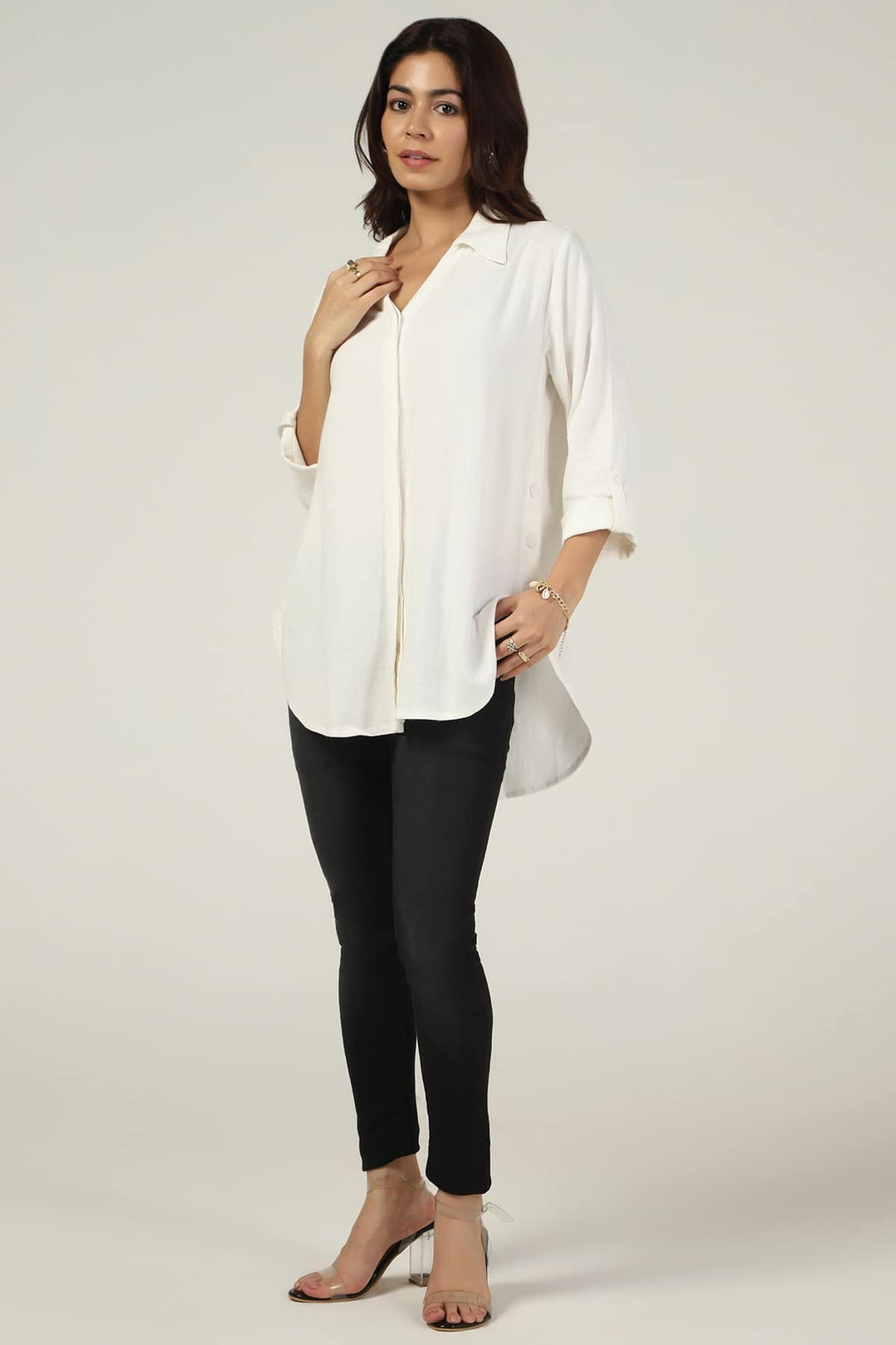 White Solid Viscose Linen Tunic