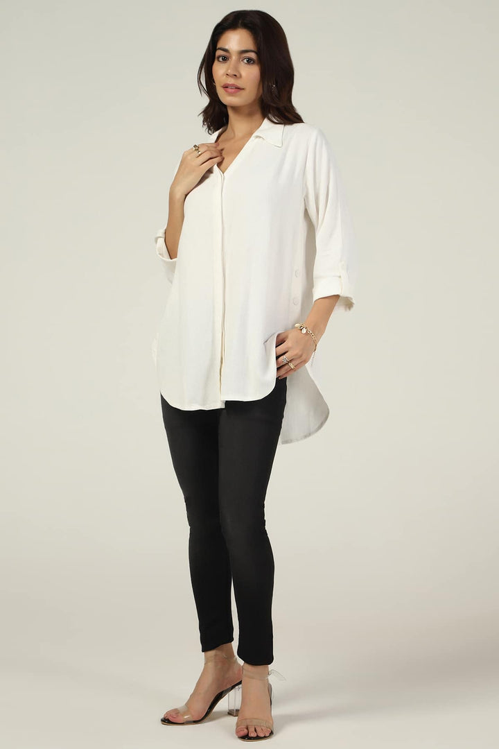 White Solid Viscose Linen Tunic