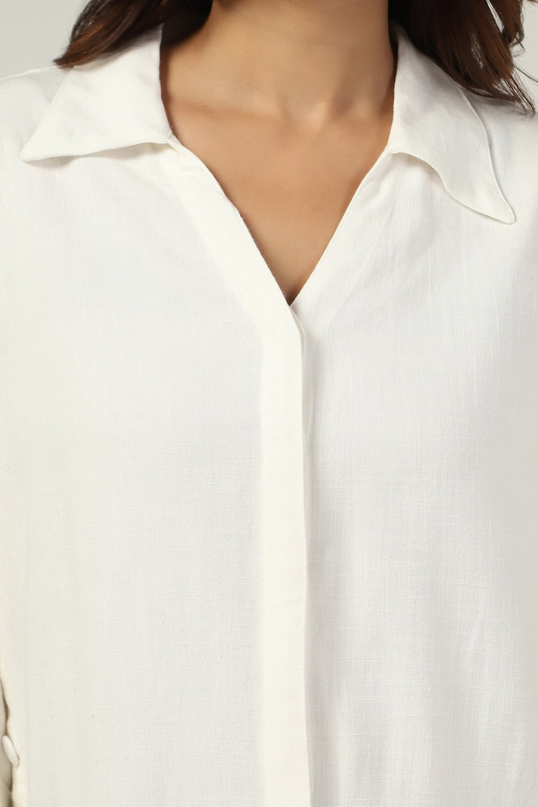 White Solid Viscose Linen Tunic