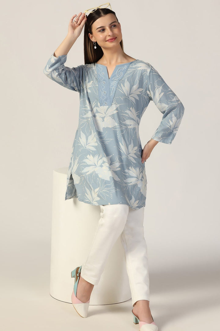 Powder Blue Embroidered Casual Top