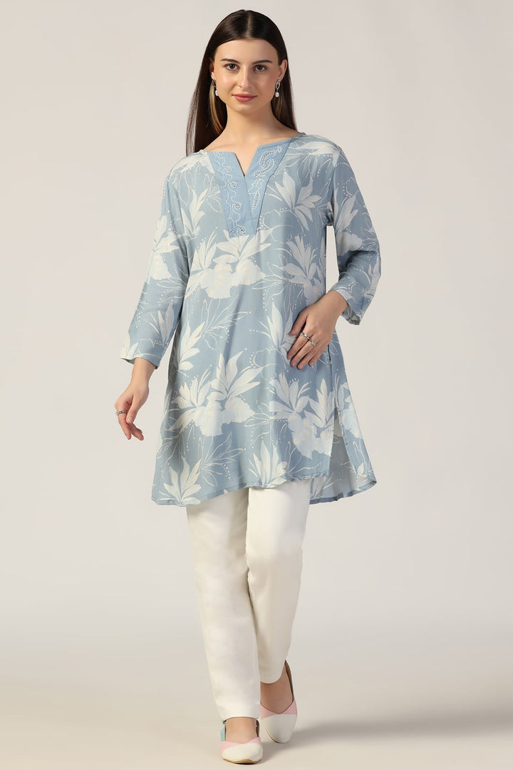 Powder Blue Embroidered Casual Top