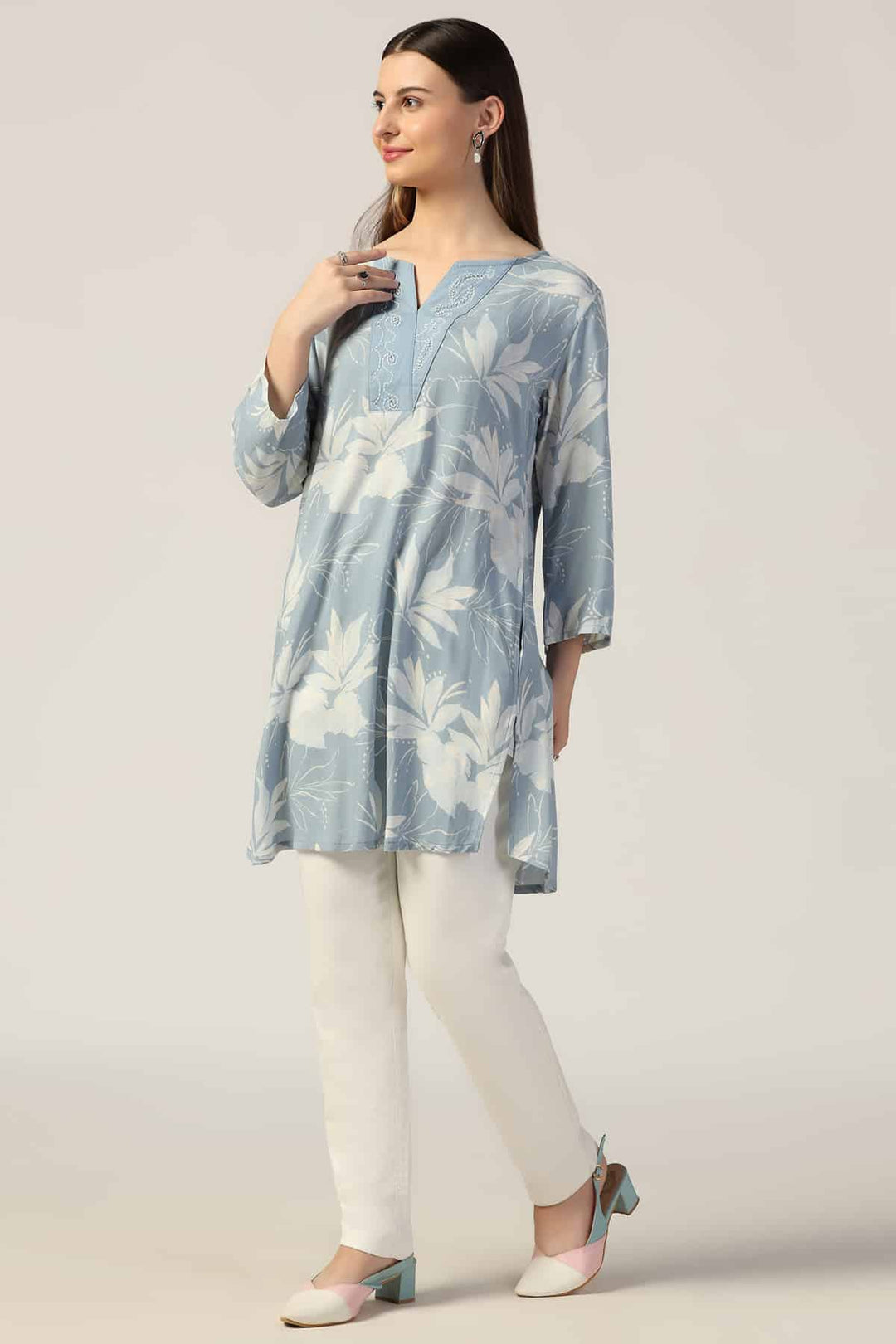 Powder Blue Embroidered Casual Top