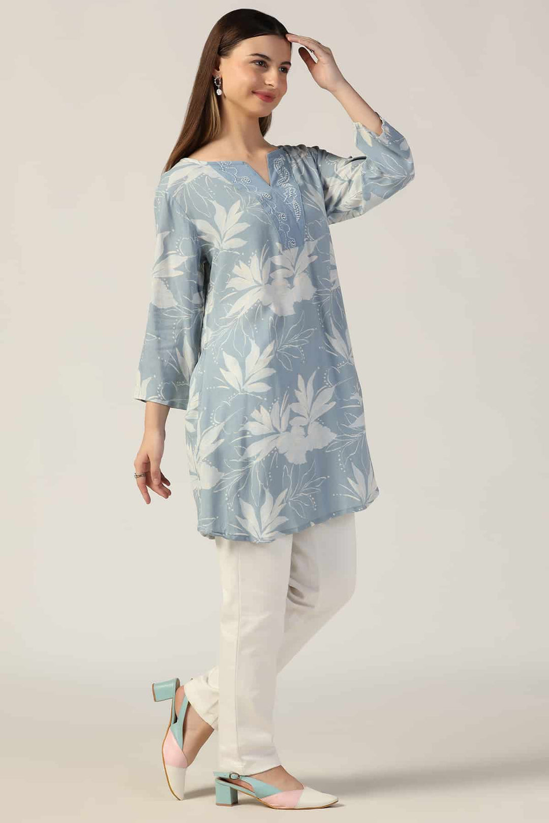 Powder Blue Embroidered Casual Top