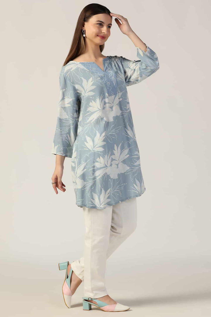 Powder Blue Embroidered Casual Top