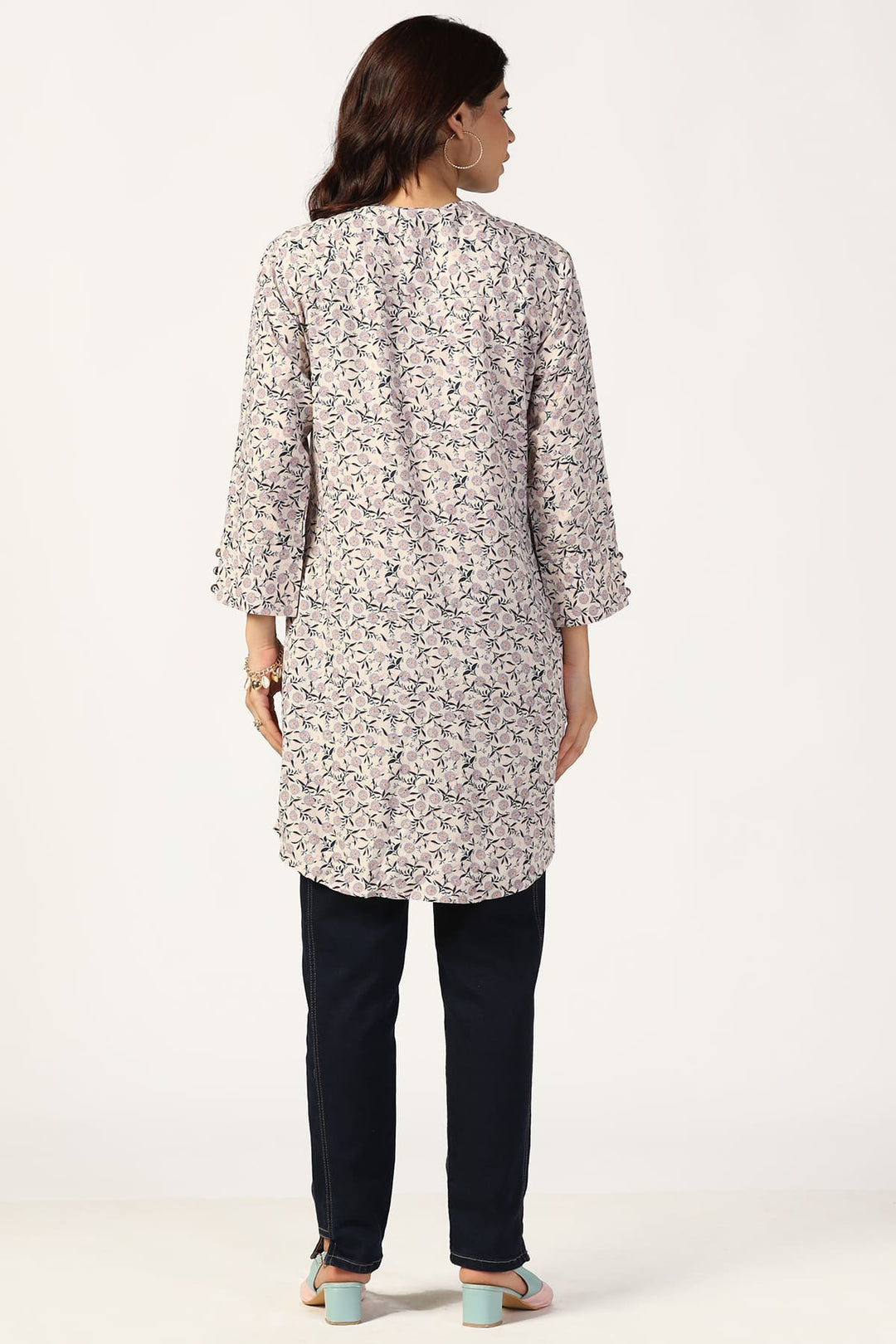 Lavender Rayon Tunic with Mandarin Collar