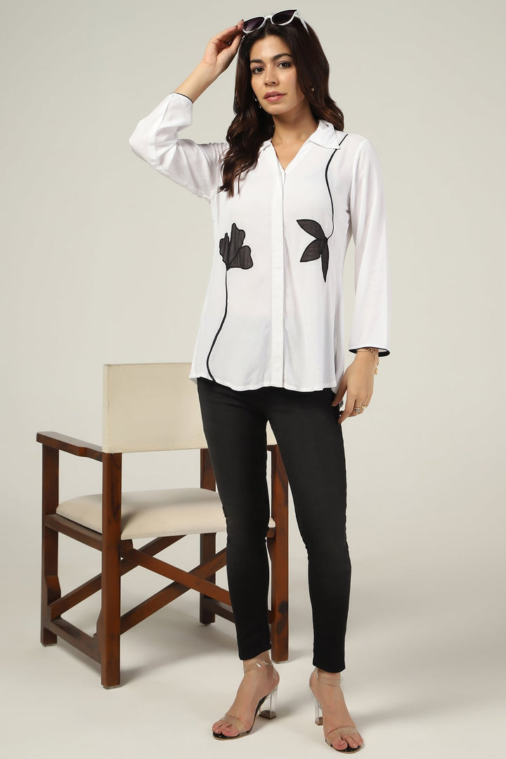 White Embroidered Rayon Modal Tunic