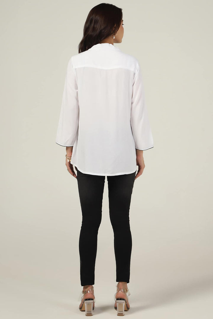 White Embroidered Rayon Modal Tunic