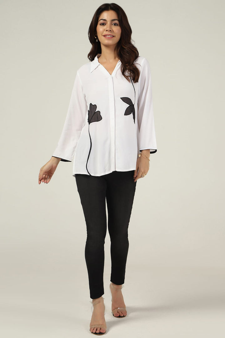 White Embroidered Rayon Modal Tunic