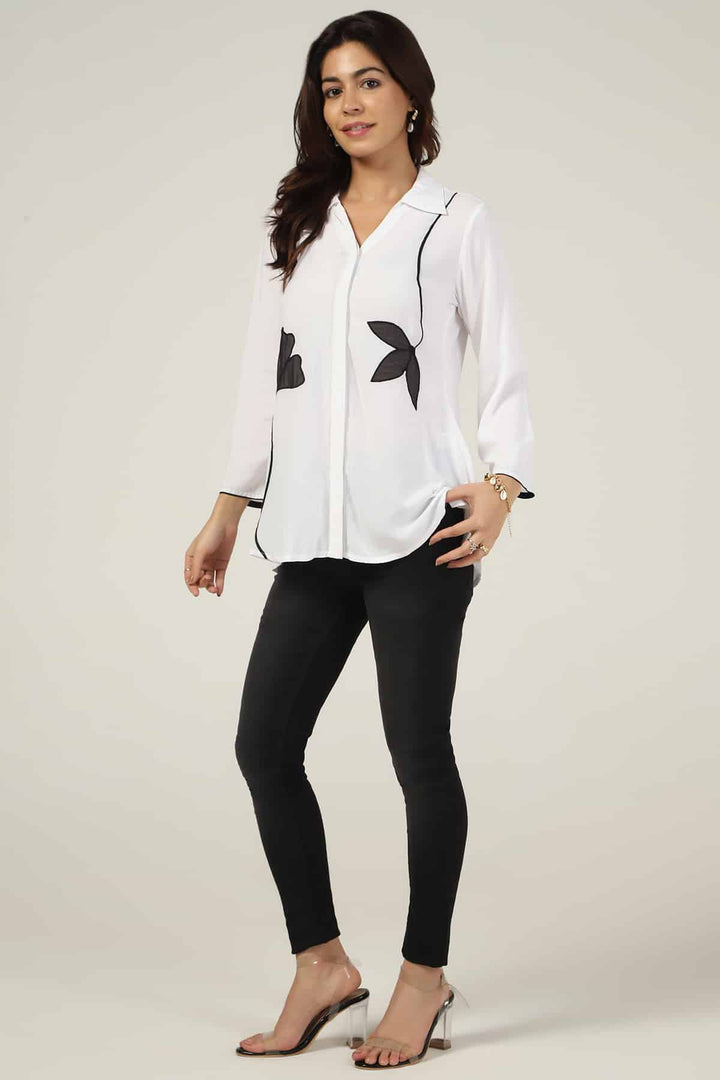 White Embroidered Rayon Modal Tunic