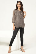 Black Georgette Printed Top with String Tie Neck