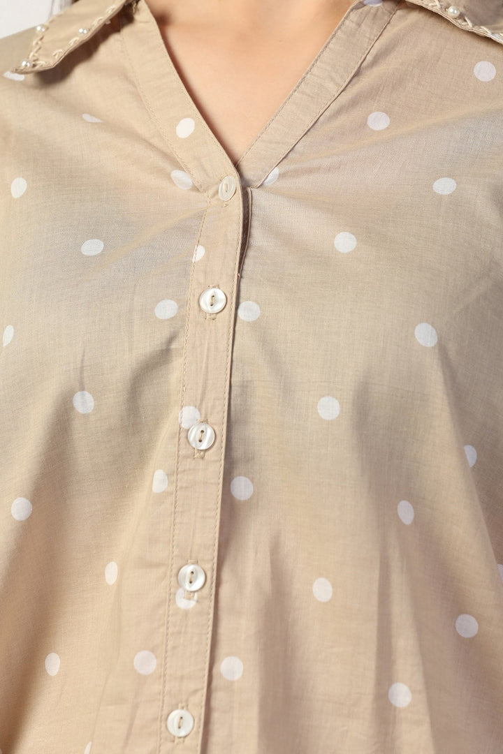 Beige Cotton Polka Dot Shirt