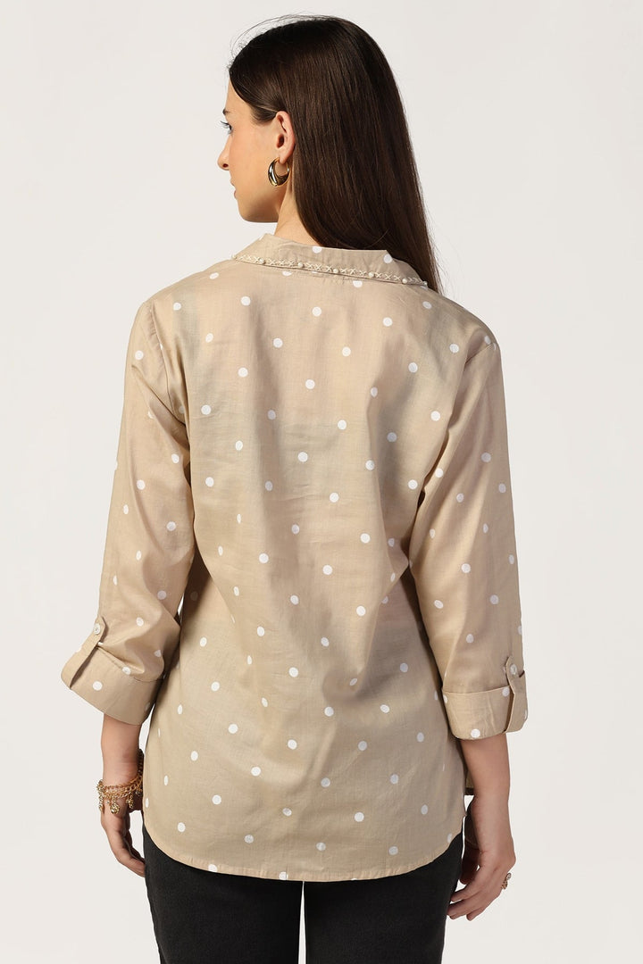 Beige Cotton Polka Dot Shirt