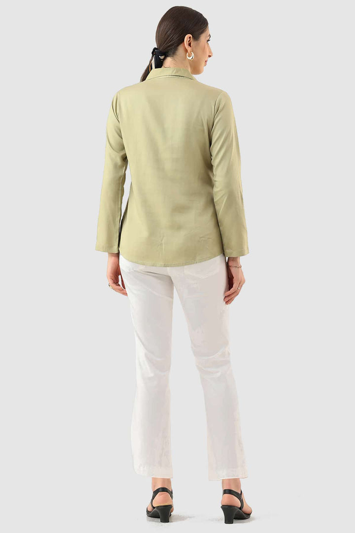 Sage Green Embroidered Tencel Twill Shirt